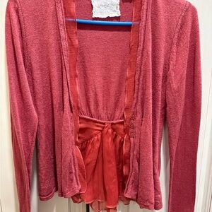 Women's burnt orange Layered Knit Cardigan with Pleated Panel
